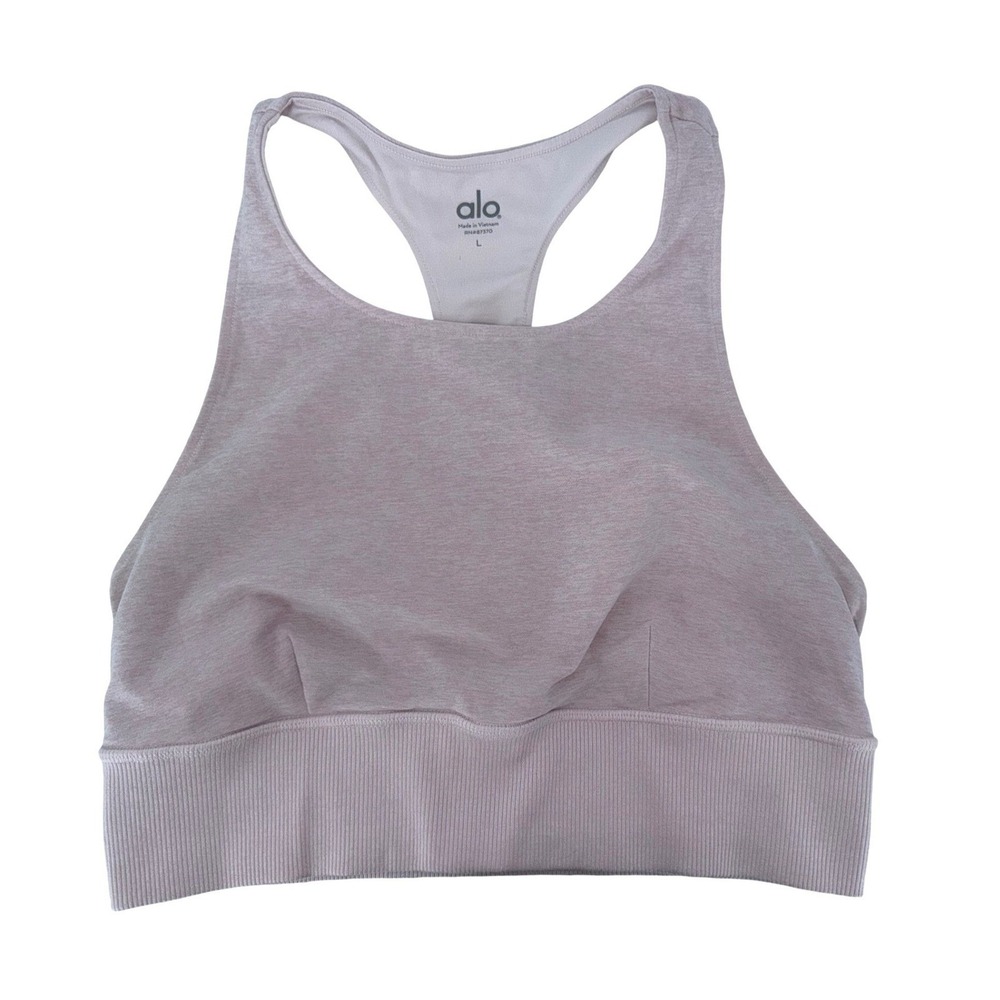Alo Yoga Alosoft Gratitude Bra Pink Heather Racerback Cutout Sports Bra Large